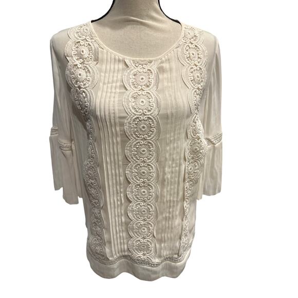 Women’s The Loft White Lace Top Size Medium - Picture 1 of 4
